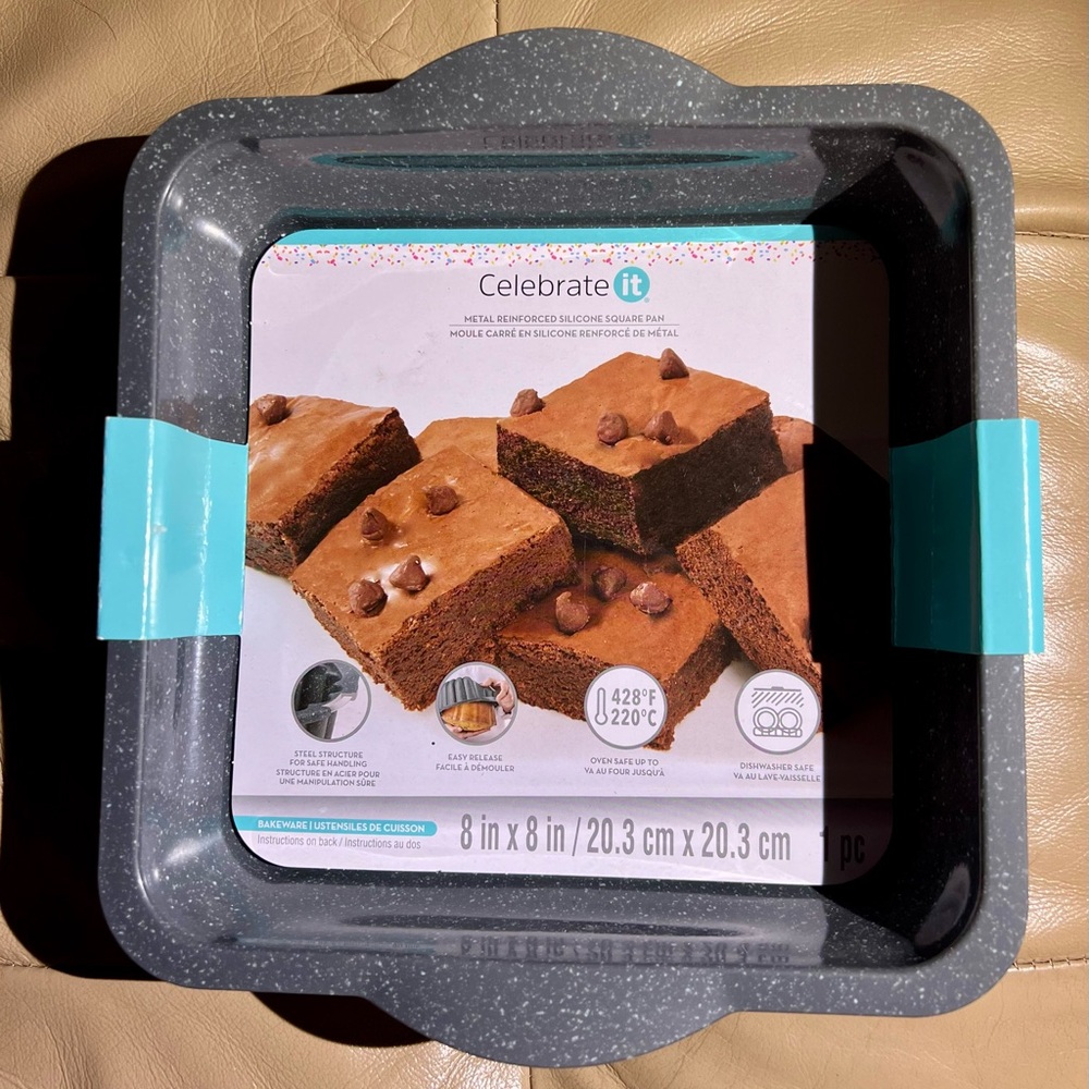 NEW Metal Reinforced Silicone 8” Square Cake Pan by Celebrate It - Easy Release